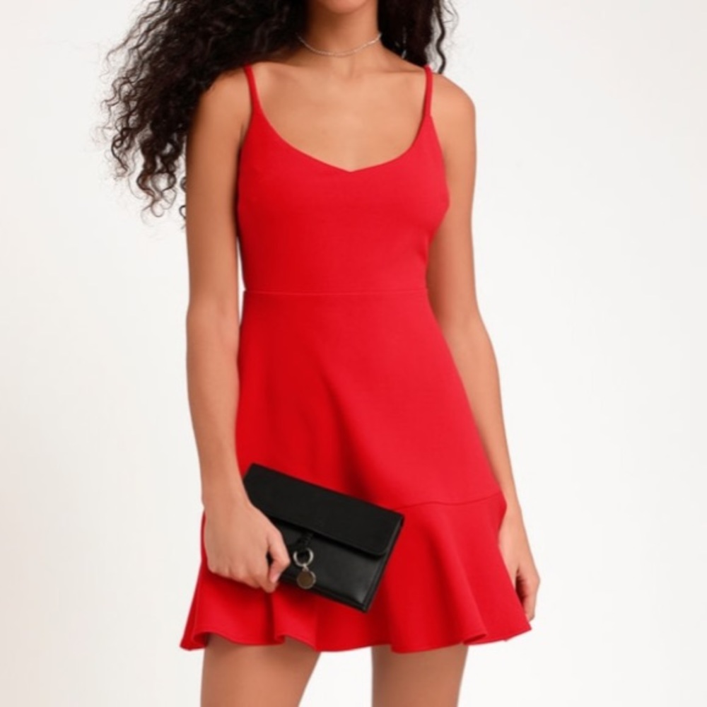 Stylize Red Flounce Hem Mini Dress